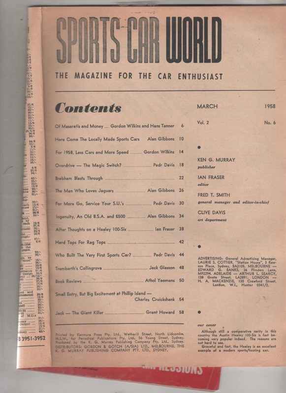 Sports Car World 1958 Mar Austin Healey 100 Buckle BSA Jaguar Maserati SU Carbur gallery
