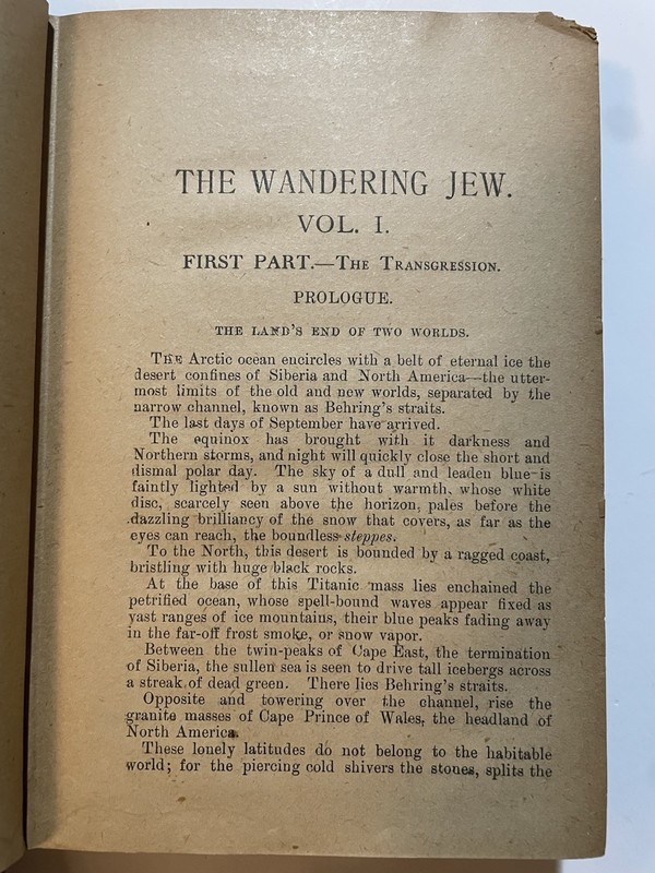 Antique-The Wandering Jew Volume 1 by Eugene Sue -Undated – Chicago