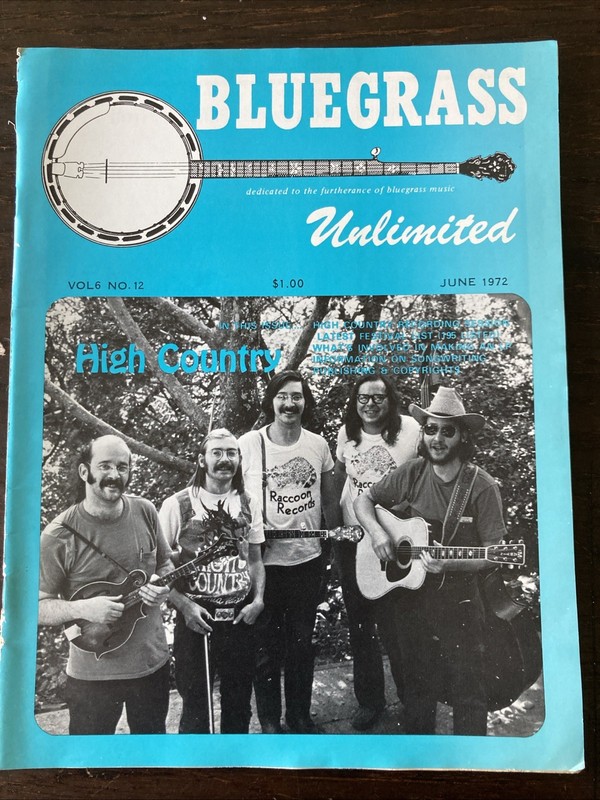 BLUEGRASS UNLIMITED magazine June 1972 featuring High Country on cover