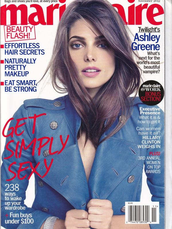 Marie Claire Magazine Ashley Greene Women’s Fashion Makeup and Hair Tips 2012