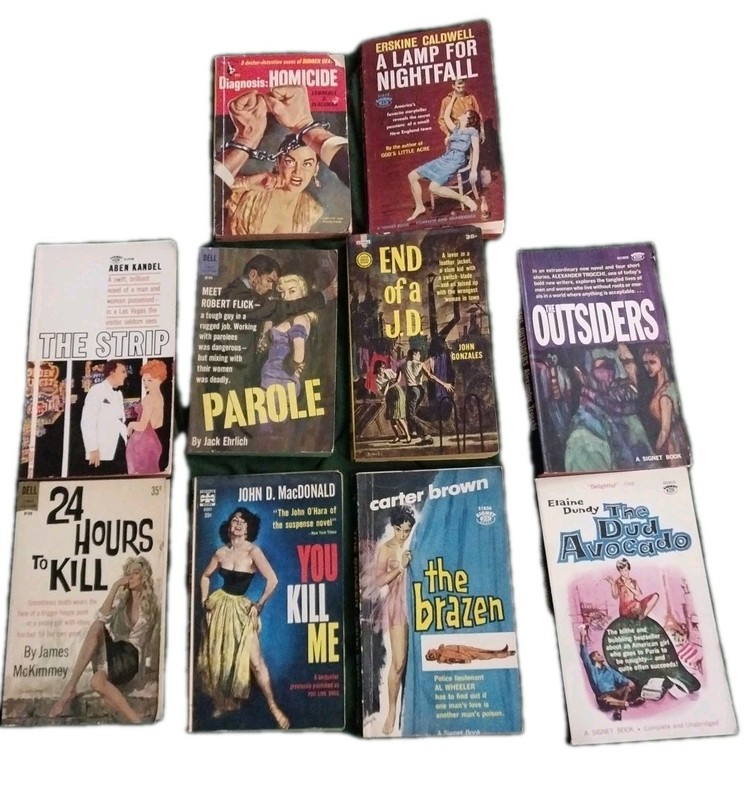 10 Vintage Signet Dell Paperback Books 40s 50s 60s Noir Smut Crime Love Lot