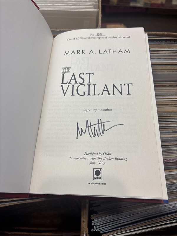 The Last Vigilant by Mark A. Latham BROKEN BINDING, SPRAYED EDGES, SIGNED! UK Ed gallery