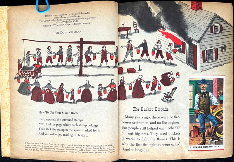 FIREMEN & FIRE ENGINES + DOG STAMPS ~ vintage Little Golden Book set, GUC gallery