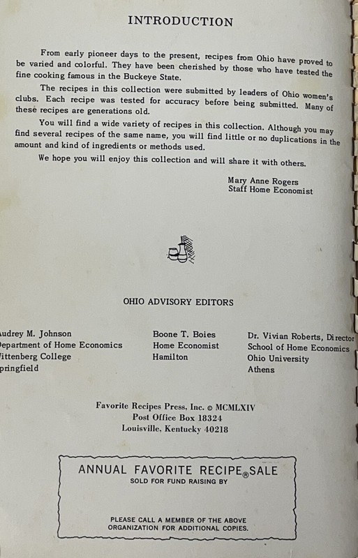Favorite Recipes Of Ohio 1964 - 900 Recipes, 188 Pages Spiral Vintage gallery