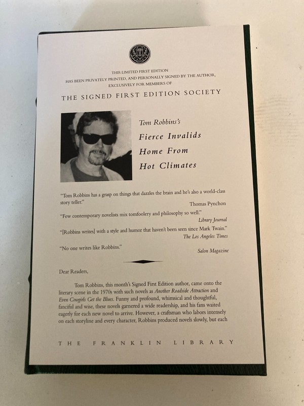 Fierce Invalids Hot Climates Tom Robbins 2000, HC SIGNED Franklin Library SEALED