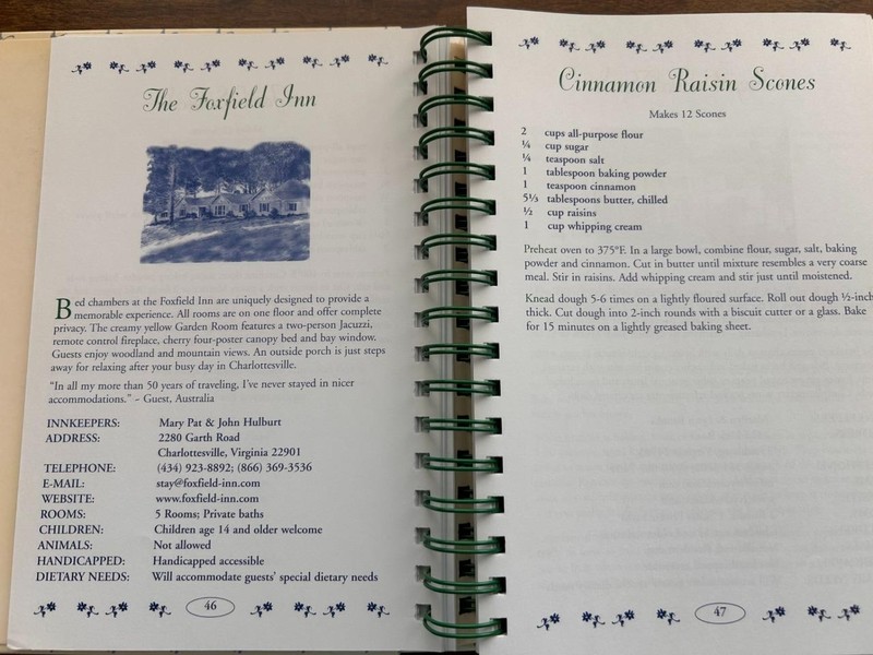 Virginia Bed Breakfast Cookbook 2005 spiral hardback 325 pages gallery