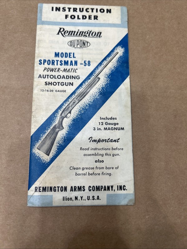 REMINGTON MODEL SPORTSMAN – 58 POWER – MATIC AUTOLOADING SHOTGUN INSTRUCTIONS