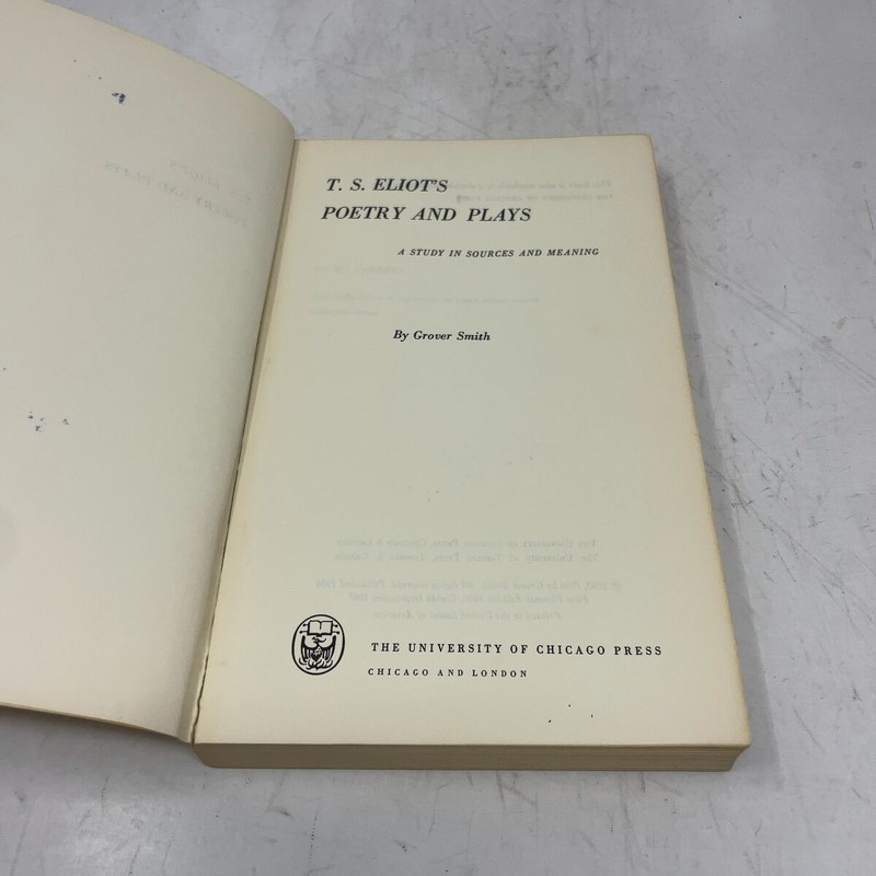 T.S. Eliot's Poetry and Plays by Grover Smith PB First Thus Very Good 1960 gallery