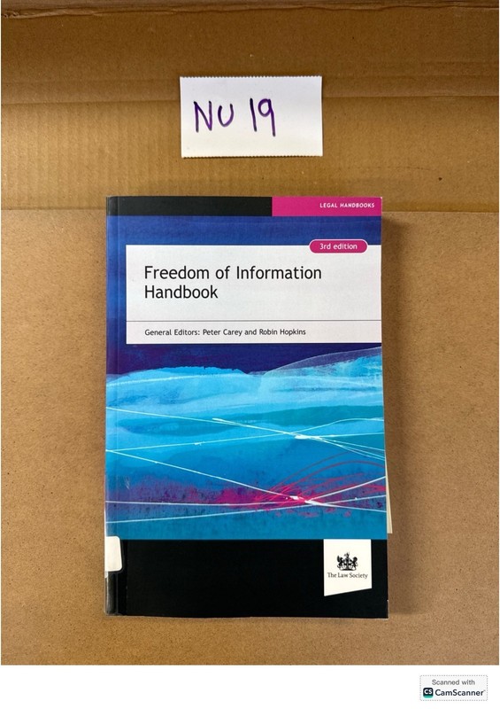 Freedom Of Information Handbook 3rd Ed By Peter Carey And Robin Hopkins