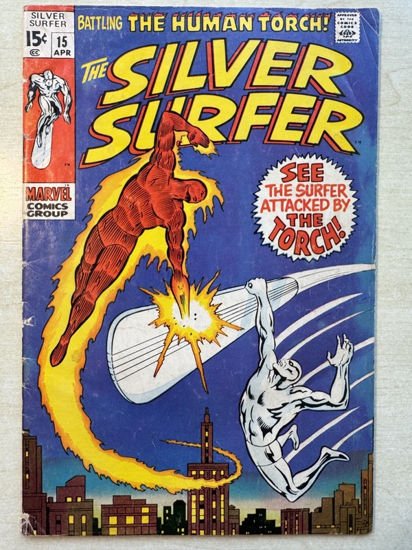 Silver Surfer #15 VG (4.0) key Surfer vs Torch Battle Marvel Comics 1970