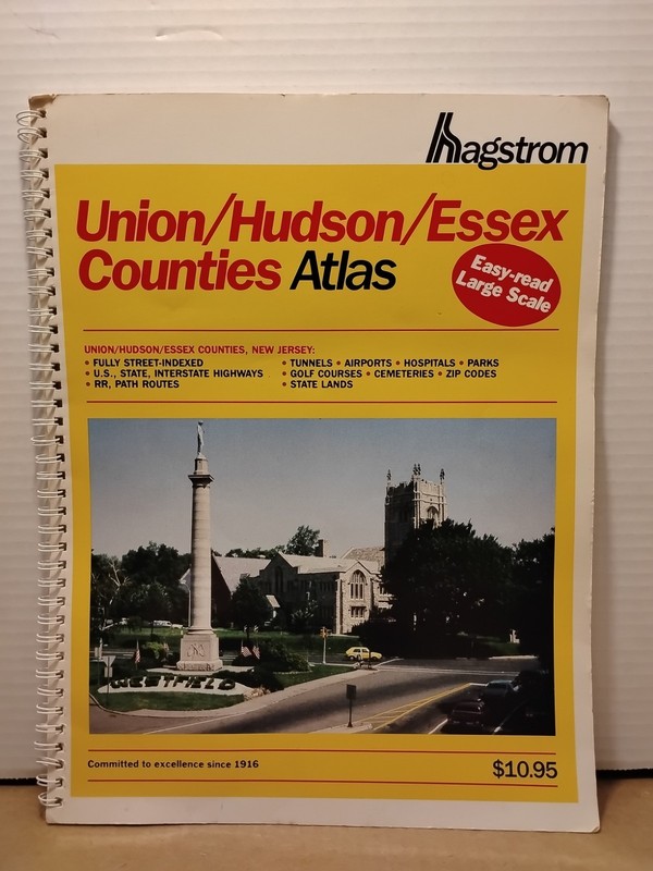 Union / Hudson / Essex Counties New Jersey Street Atlas by Hagstrom 1987 Spiral