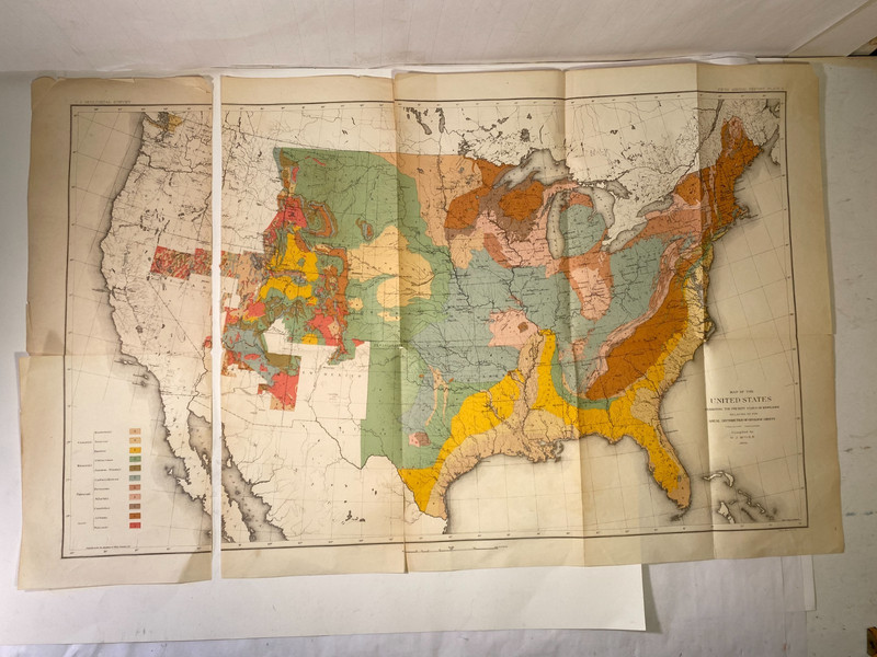 GEOLOGY 1884 LARGE FOLDING GEOLOGIC MAP OF THE UNITED STATES By WJ McGhee Scarce