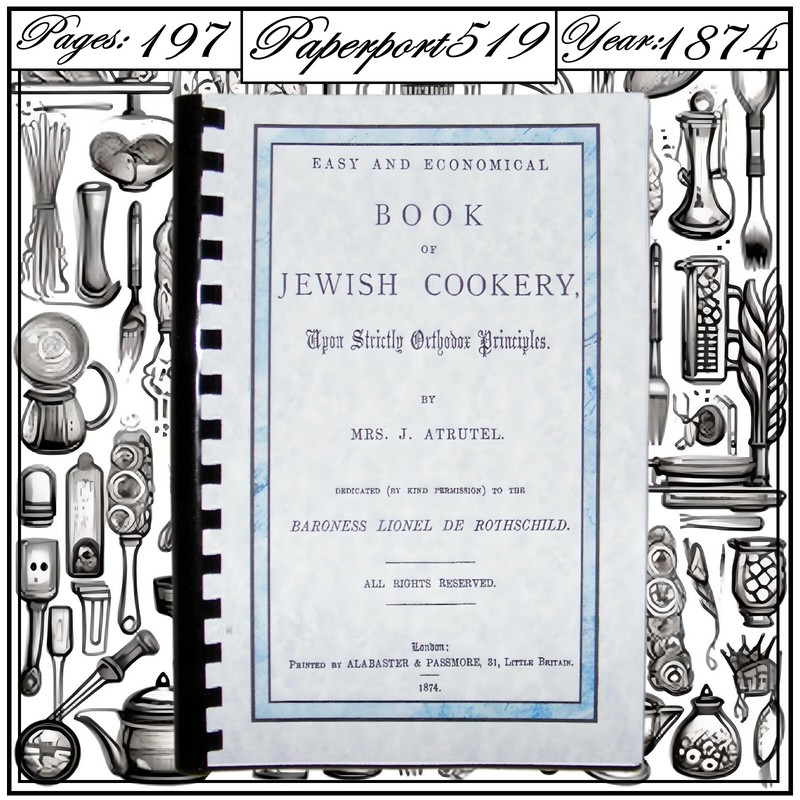 1874 An Easy And Economical Book Of Jewish Cookery Vintage Cook Book 197 Pages