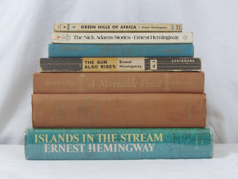 Ernest Hemingway 7 Book lot Nick Adams, Green Hills of Africa.. G/VG