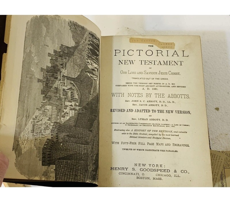 THE ABBOTTS' GREAT WORK 1881 The Pictorial New Testament & Maps w/ Ephemera Insi gallery