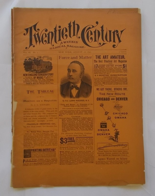 20th Century Weekly Radical Magazine Aug. 18, 1892 Homestead Strike Freethought