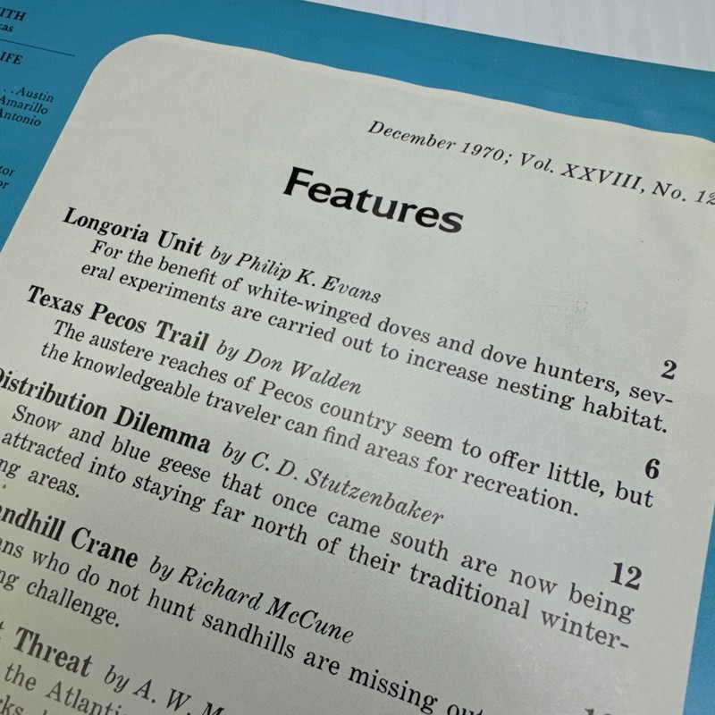 Texas Parks & Wildlife Magazine December 1970 Vol. XXVIII No. 12 Pecos Trail etc gallery