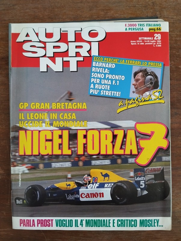 1992 07 20 AUTOSPRINT 20 LUGLIO 1992 N.29 ANNO XXXII NIGEL PROST BARNARD