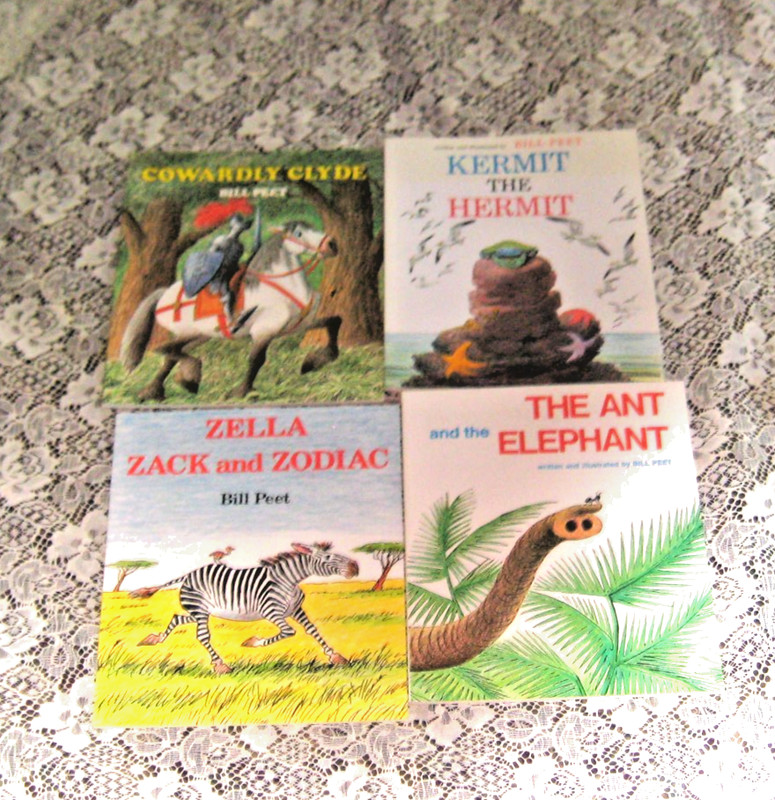 Bill Peet book lot of 4 Kermit Hermit-Ant Elephant-Zella and Zac, Cowardly Clyde
