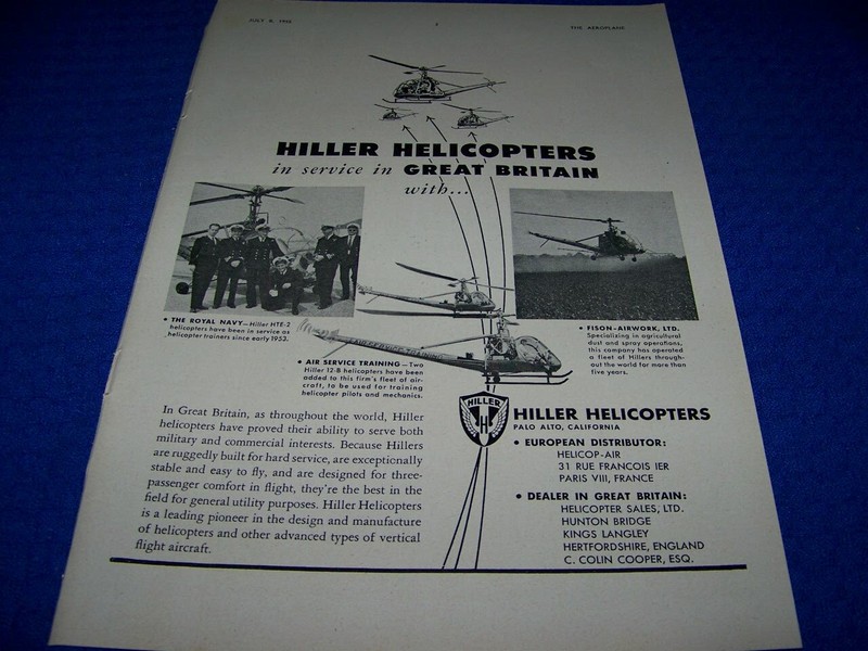 1955 HILLER HTE-2/12-8/AG HELICOPTERS «IN SERVICE»..1-PAGE SALES AD (89Z)