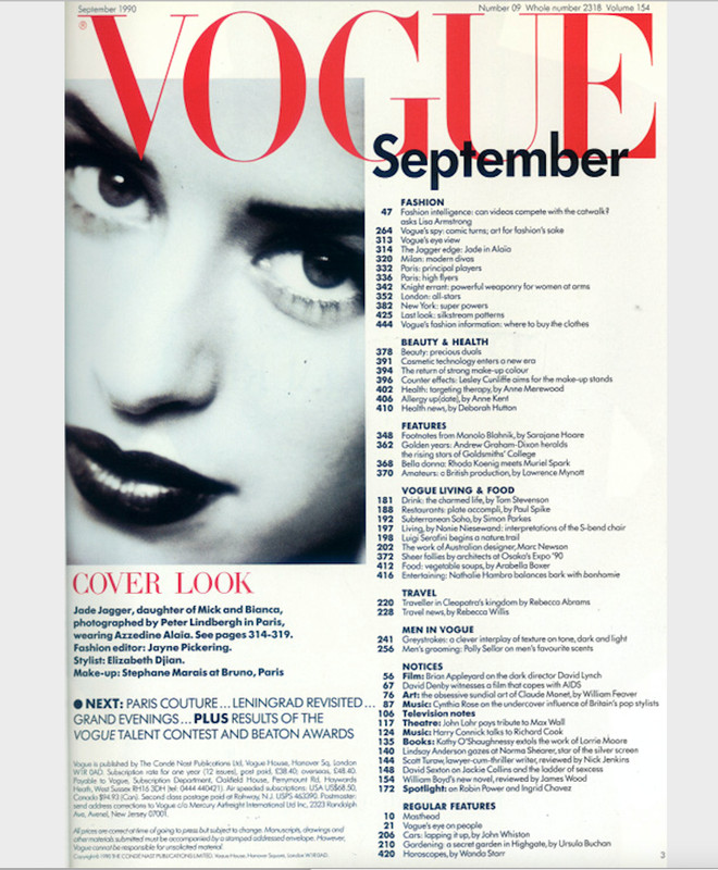 VOGUE BRITISH-SEPTEMBER 1990-JADE JAGGER-HELENA CHRISTENSEN-MANOLO BLAHNIK gallery