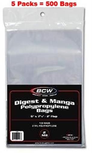 500 BCW Manga / Readers Digest 2 Mil Poly Bags 6 X 7 5/8 Archival Safe Acid Free