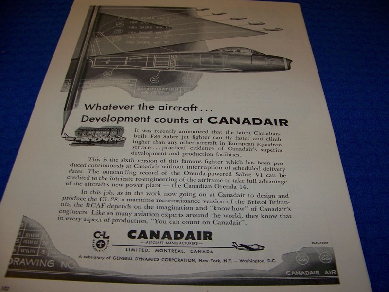 1955 CANADAIR F-86 SABRE «WHATEVER THE AIRCRAFT «..1-PAGE SALES AD (862GG)
