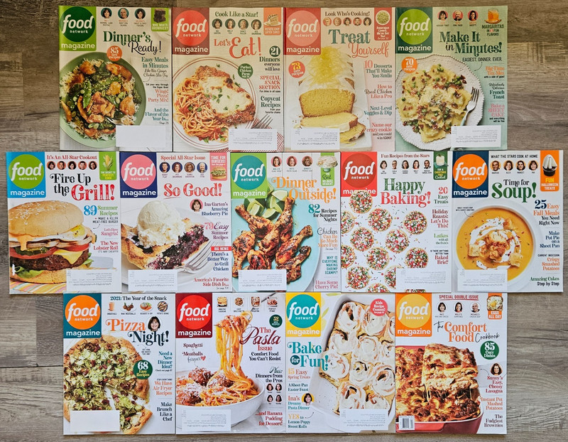 Lot: 13 Food Network Magazines, Most of 2020, + 21′, 22′. 100s of Great Recipes!
