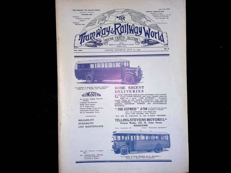 Tramway & Railway World Magazine July 1927 Tilling-Stevens Motors AEC Omnibus
