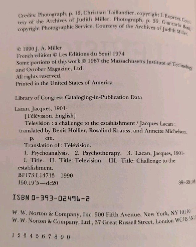 Television: A Challenge to the Psychoanalytic Establishment (English, French ... gallery