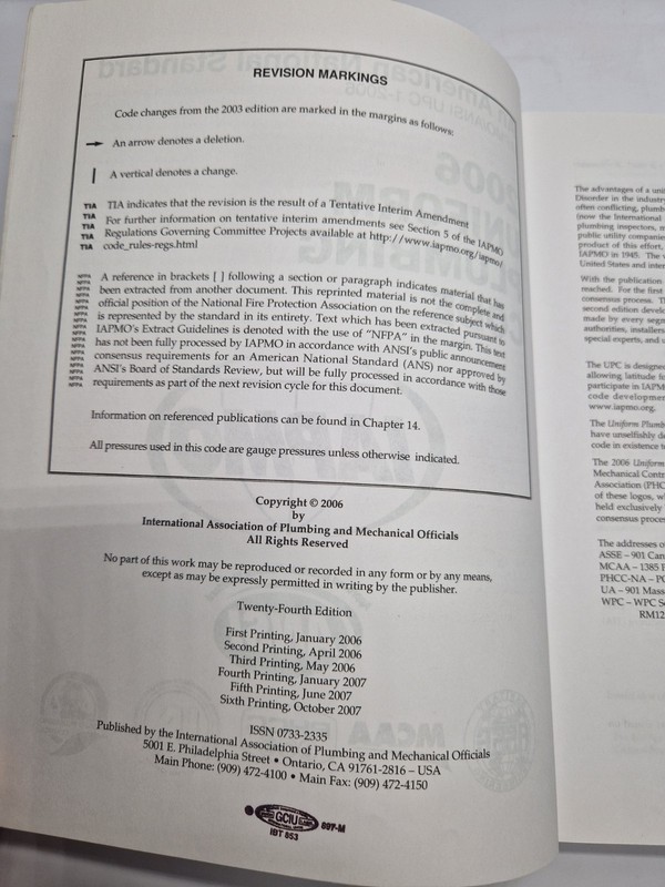 Uniform Plumbing Code 2006 Twenty-Fourth Edition Paperback IAPMO/ANSI UPC 1-2006 gallery