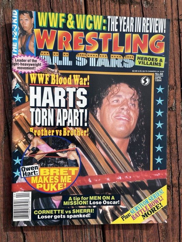 WRESTLING ALL-STARS HEROES & VILLAINS #68 APRIL 1994 BRET HART OWEN WWF WWE WCW