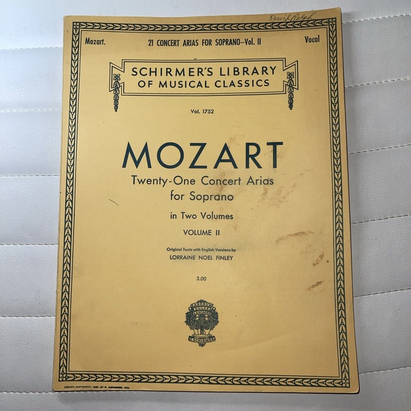 Mozart Sheet Music 21 Concert Arias Soprano Volume II Schirmer’s Library 1752