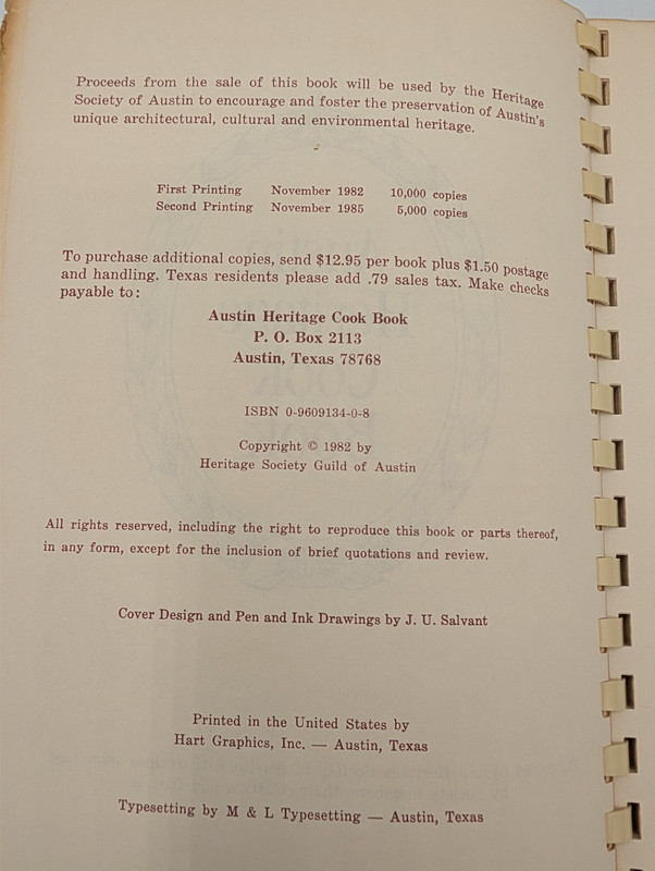 AUSTIN HERITAGE COOK BOOK By Texas Heritage Society Of Austin gallery
