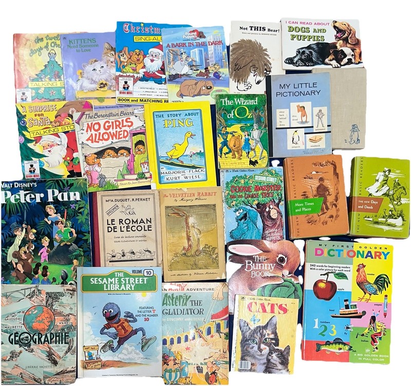 Antique Children’s Book Lot Of 25 Vintage Assorted Kids Books