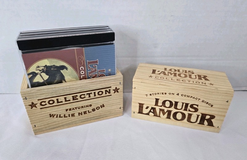 Louis L’Amour Collection Featuring Willie Nelson 7 Stories, 4 CD In Wooden Box