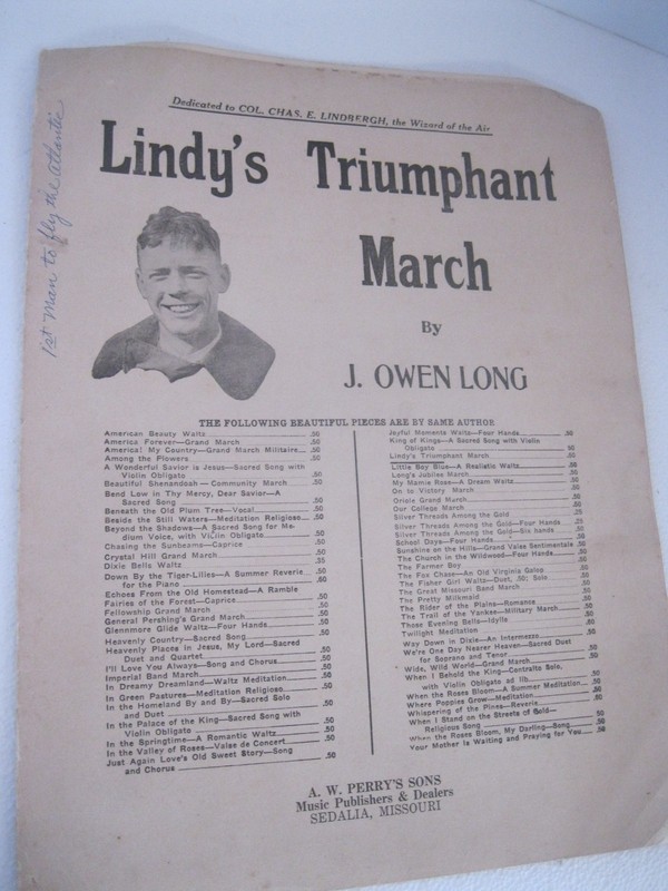 Lindy’s Triumphant March Lindbergh Aviation Sheet Music Owen Long Airplanes