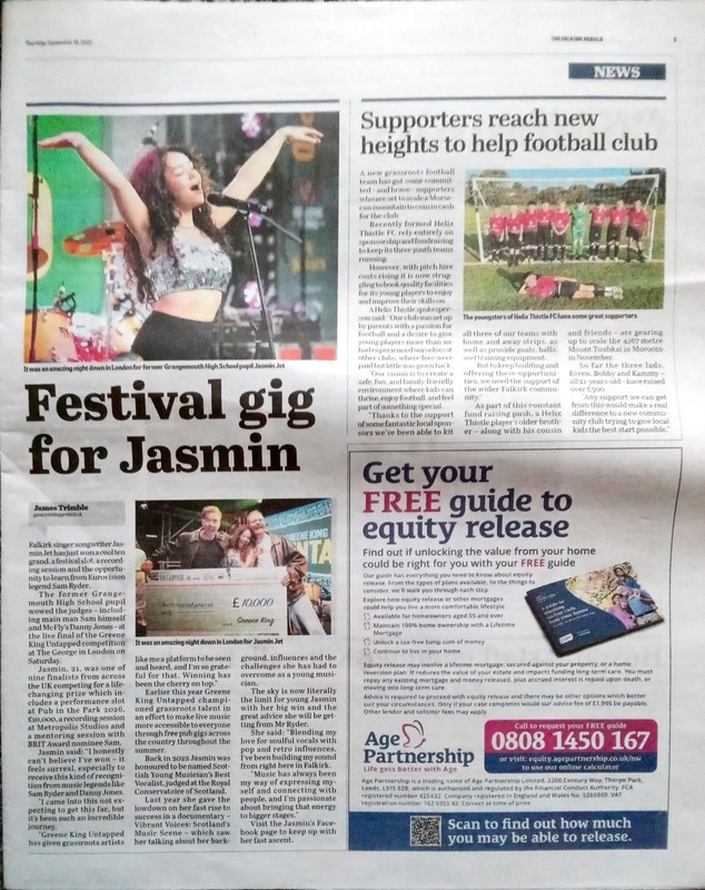 Jasmin Jet Article September 18 2025 The Falkirk Herald