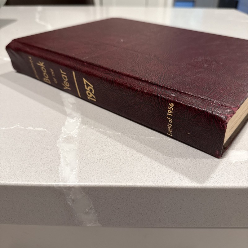 Encyclopedia Britannica Book Of The Year Annual 1957 Classic Red Leather Vintage