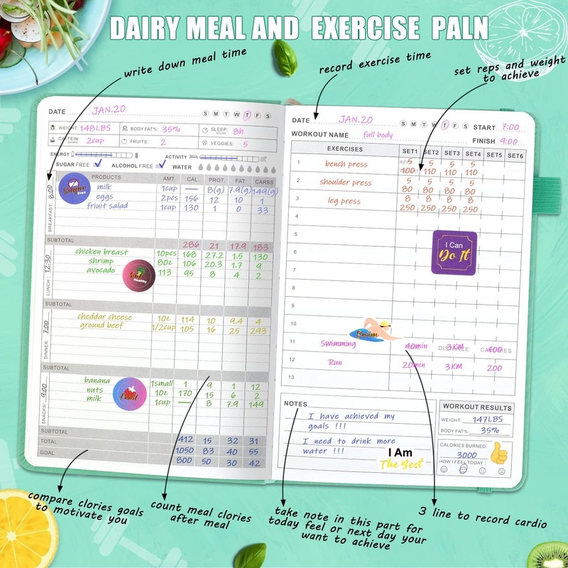 Food and Fitness Journal Hardcover Wellness Planner Workout Journal for Women... gallery