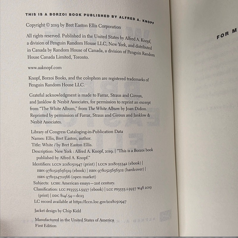 White Bret Easton Ellis First Edition Hardcover Book 2019 gallery