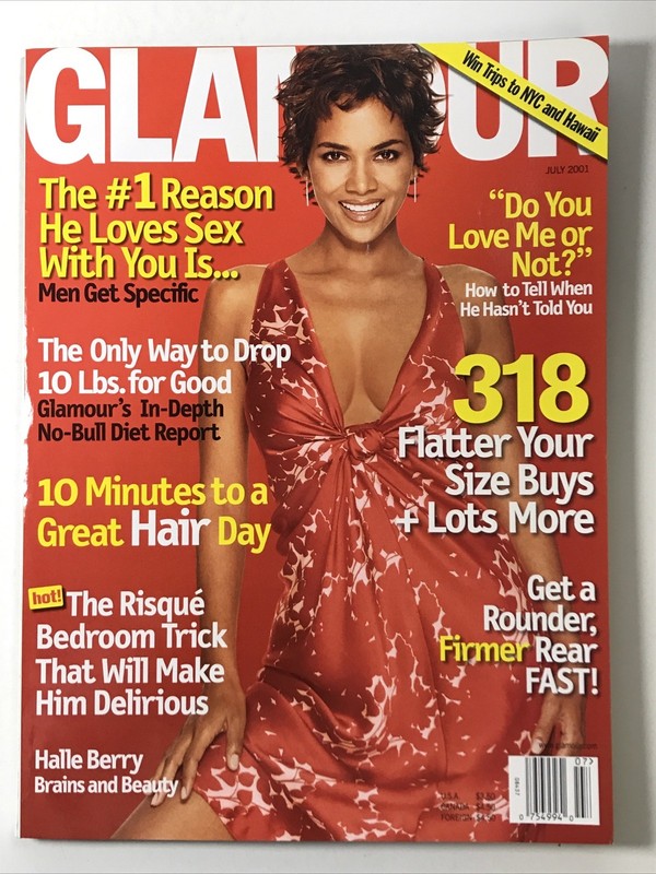 GLAMOUR magazine July 2001-Fashion makeup hair Brains & Beauty, Halle Berry