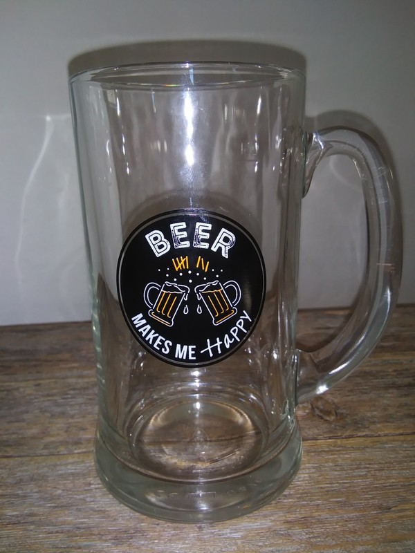 BEER Makes Me Happy Glass Mug with Handle - Thick & Heavy & Made in Italy - 16oz gallery