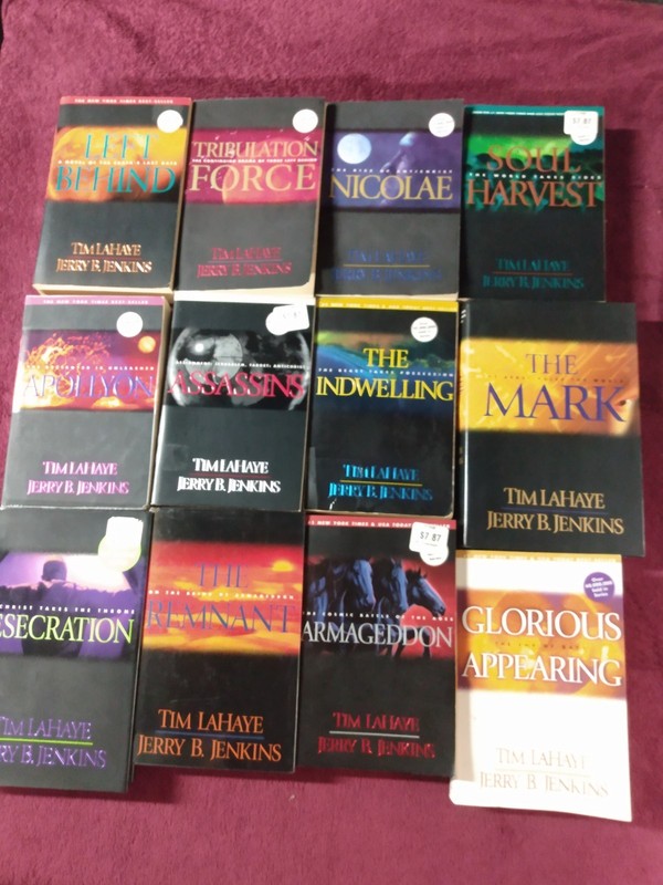 12 TIM LAHAYE AND JERRY B JENKINS LEFT BEHIND NOVELS. GOOD TO VG CONDITION.