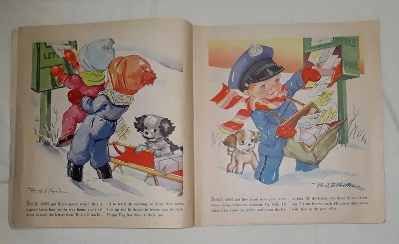 Vintage 1936 Whitman Book Let's play Postman Ruth Newton Linen Pages gallery