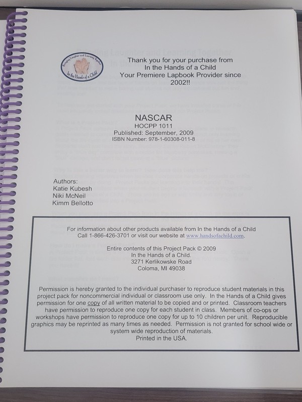 🕮 B4~In The Hands of a Child PROJECT PACK HISTORY OF NASCAR Grade 2nd-9th gallery