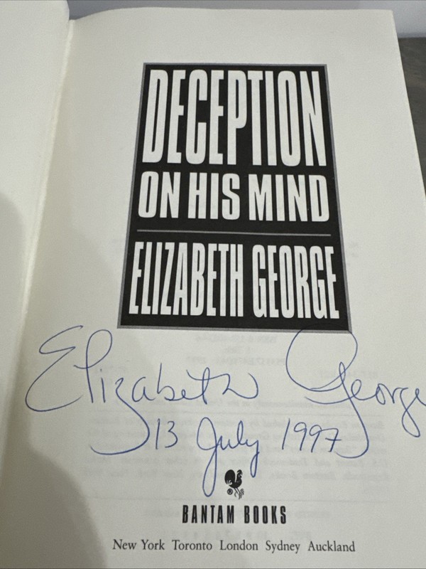Elizabeth George- Deception On His Mind-SIGNED & Press Note!! HC/DJ 1997 1st Ed gallery