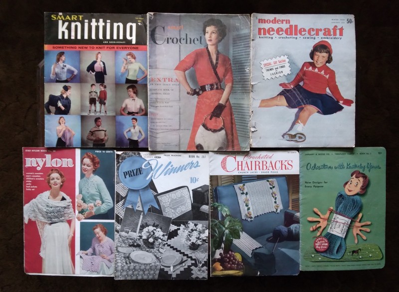 7 knit/sew/crochet/needlecraft publications from 1940s-50s–from 14 pages to 96