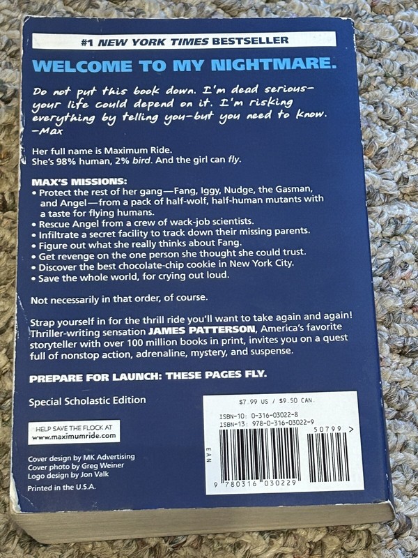 Set of 2 Maximum Ride Books James Patterson Angel Experiment Schools Out Forever gallery