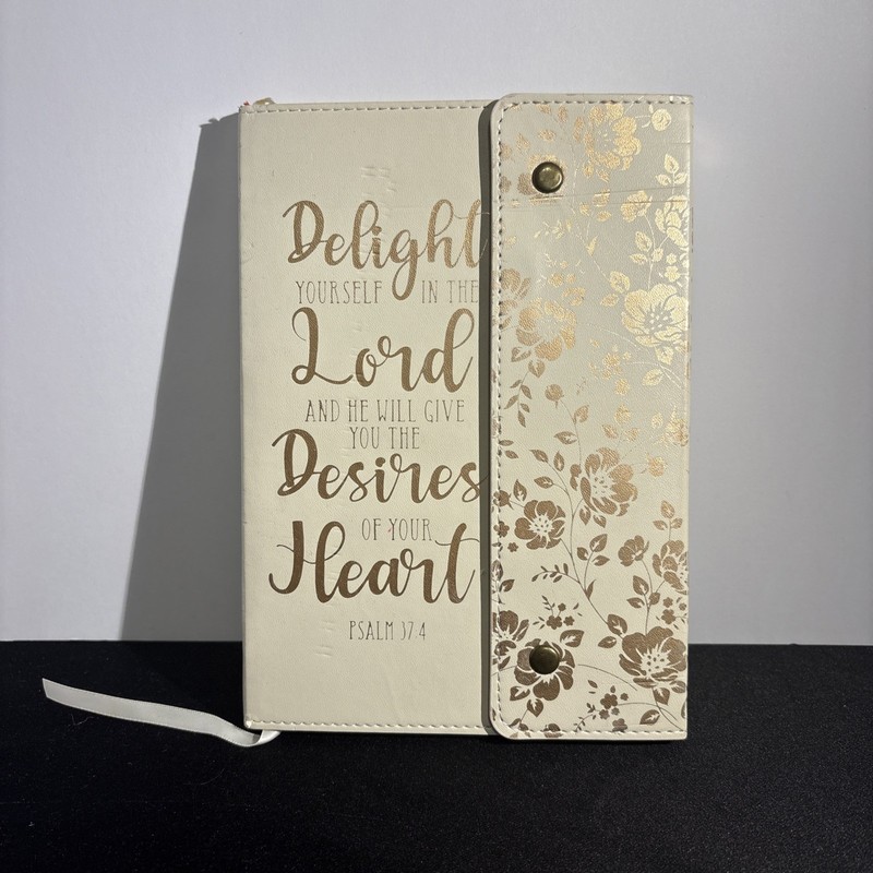 Journal Cream Leather Bound Snap Close Inspirational 8in. X 6in.